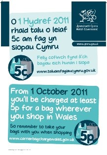 A poster being used to advertise the carrier bag charge in Wales